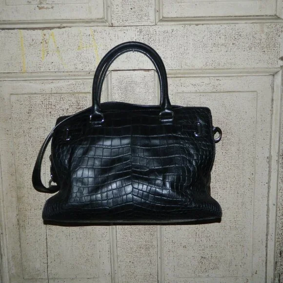 Michael Kors Black Faux Crocodile Embossed Print Handbag Purse - Picture 3 of 11